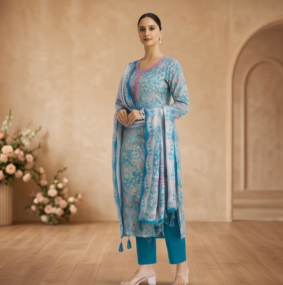 Women's 3-Piece Kurta Set with Palazzo & Dupatta