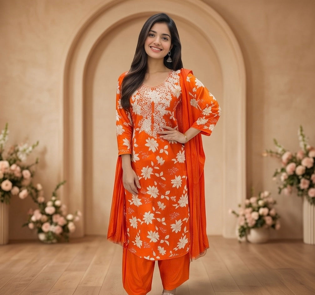 Women's 3-Piece Kurta Set with Palazzo & Dupatta