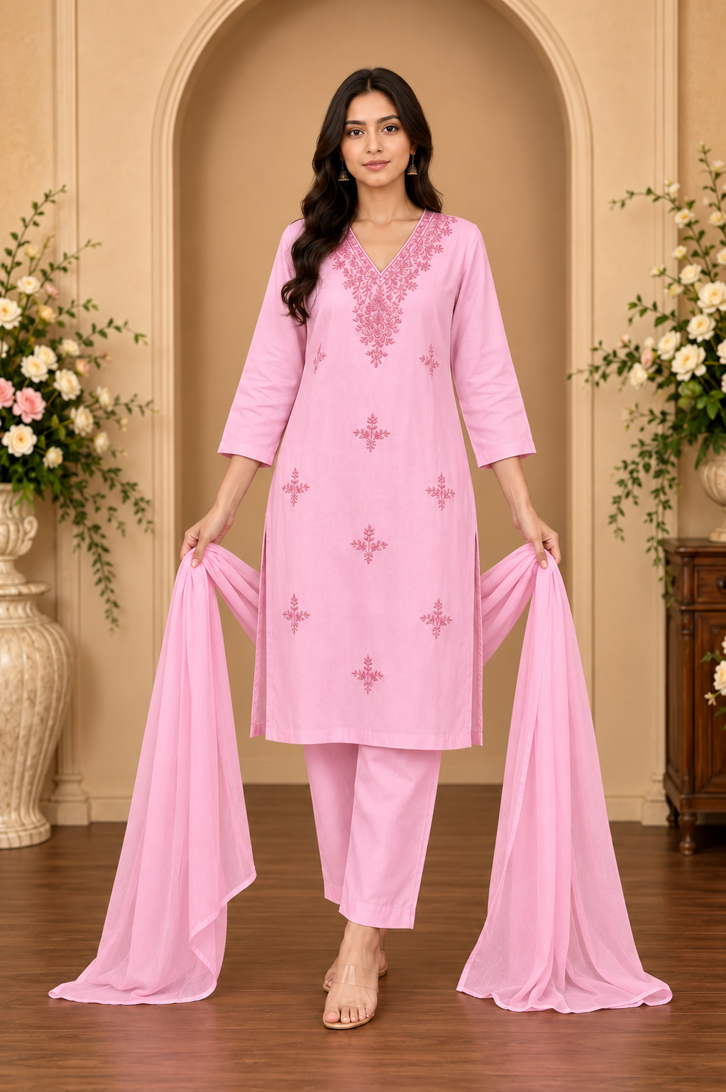 Women's 3-Piece Kurta Set with Palazzo & Dupatta