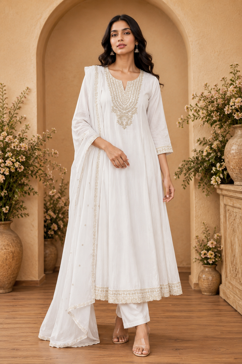 Women's 3-Piece Frock Kurta Set with Palazzo & Dupatta