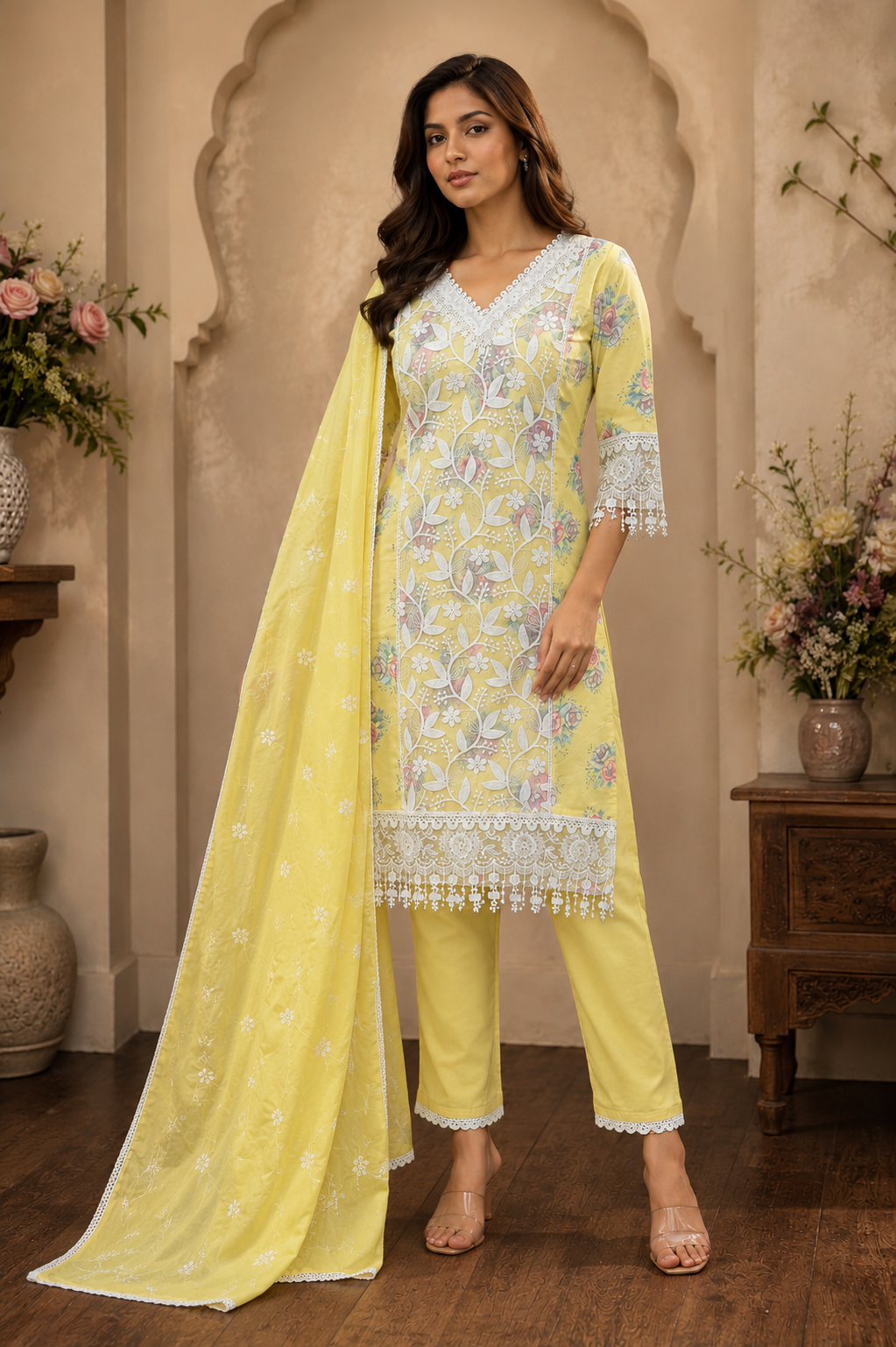 Women's 3-Piece Kurta Set with Palazzo & Dupatta