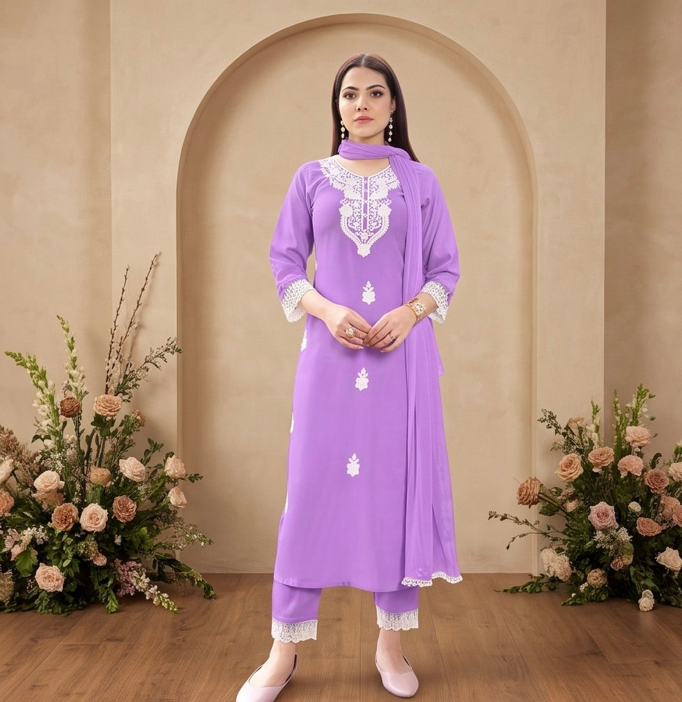 Women's 3-Piece Kurta Set with Palazzo & Dupatta