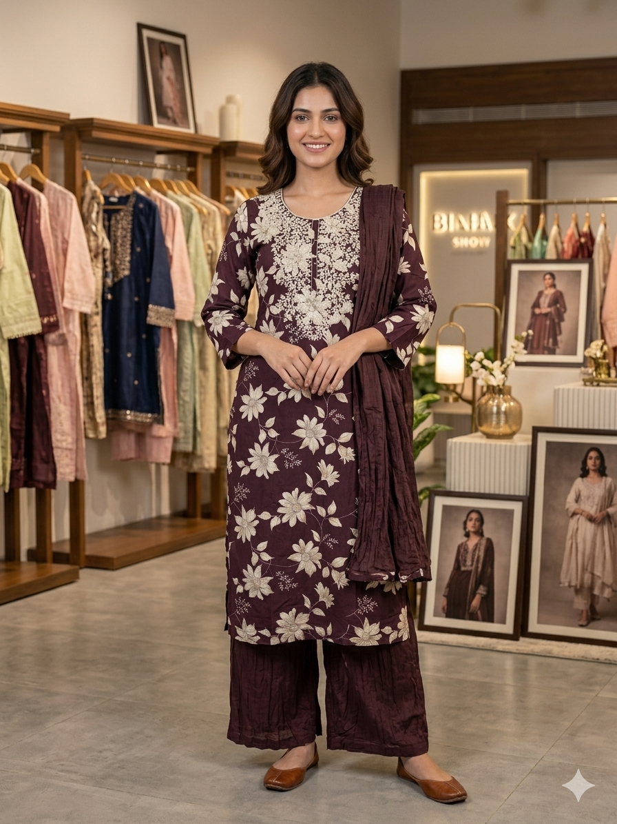 Women's 3-Piece Kurta Set with Palazzo & Dupatta
