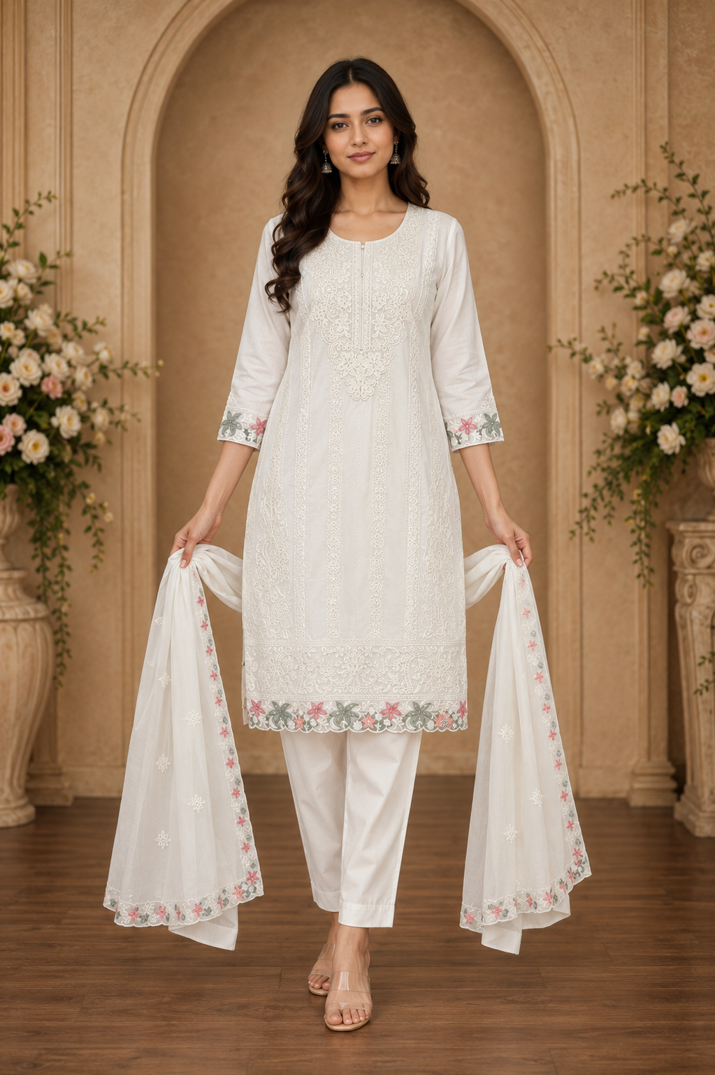 Women's 3-Piece Kurta Set with Palazzo & Dupatta