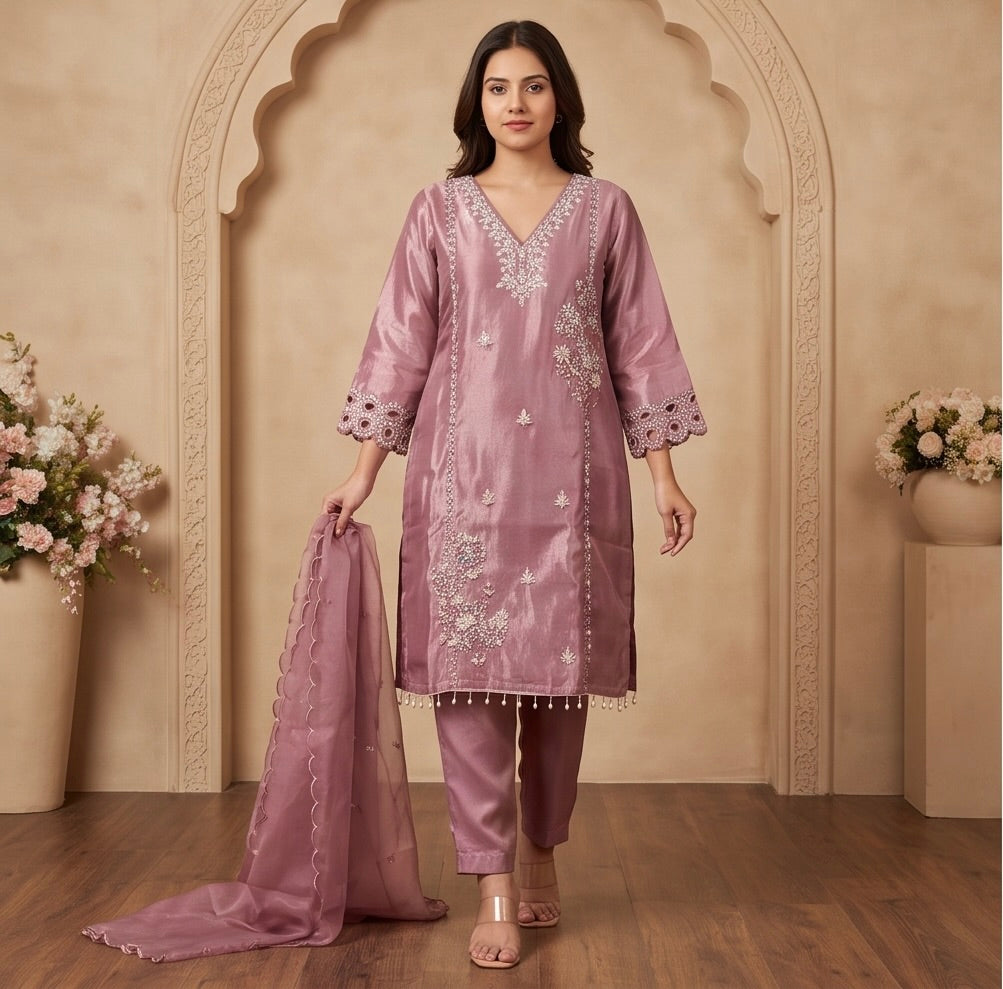 Women's 3-Piece Kurta Set with Palazzo & Dupatta