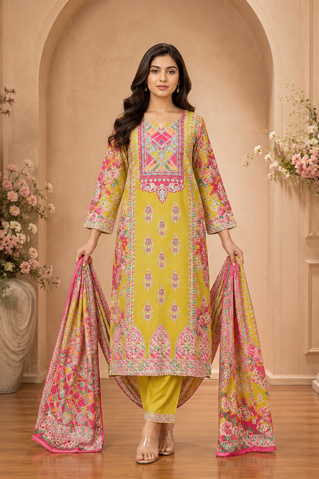 Women's 3-Piece Kurta Set with Palazzo & Dupatta