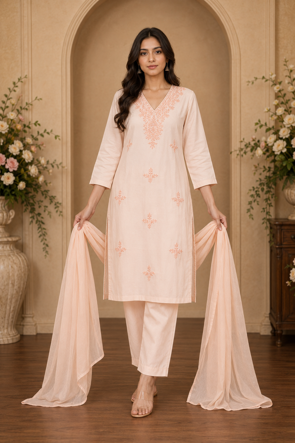 Women's 3-Piece Kurta Set with Palazzo & Dupatta