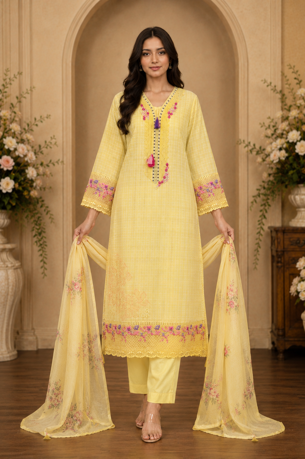 Women's 3-Piece Kurta Set with Palazzo & Dupatta