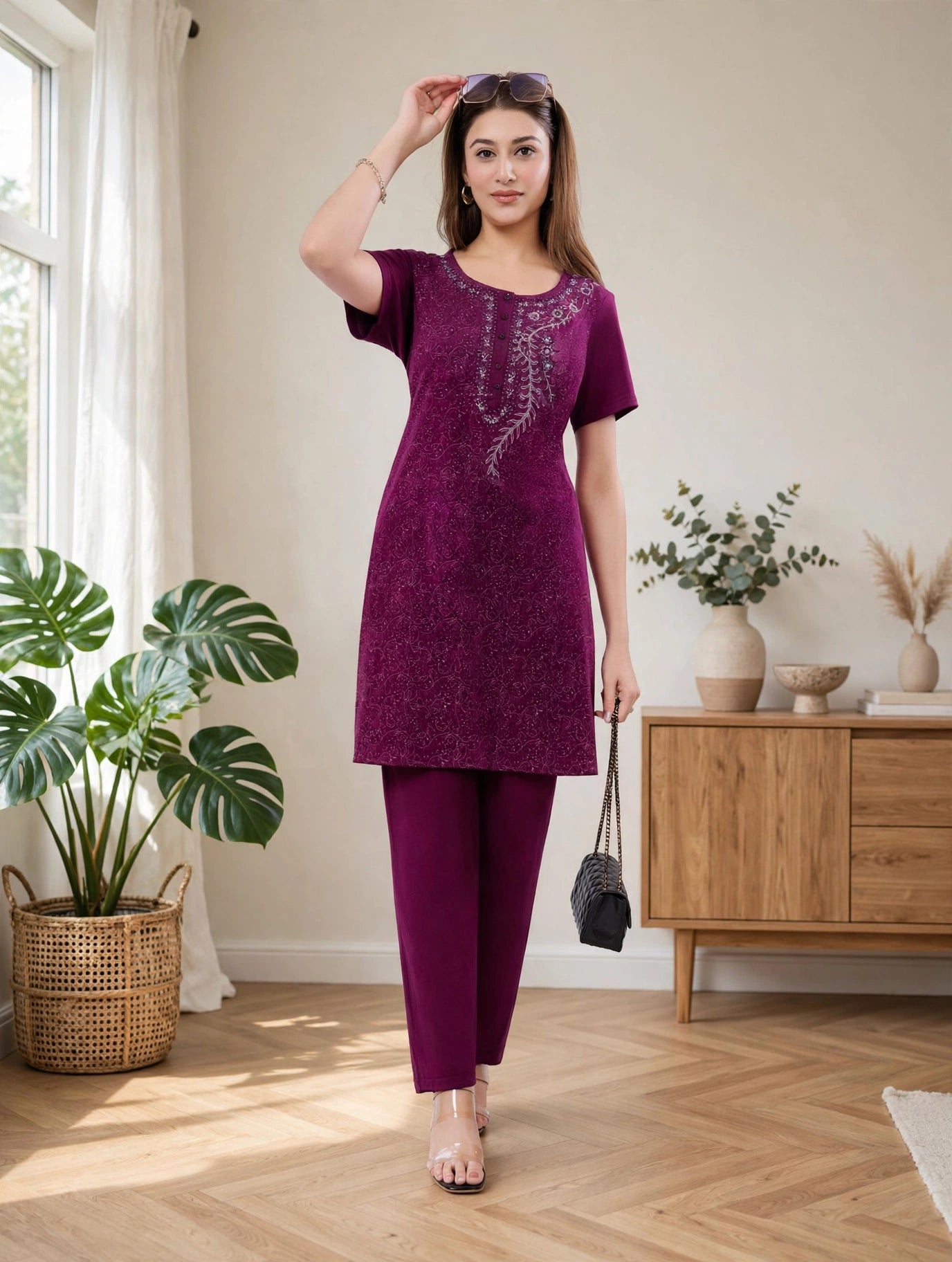 MELINI PREMIUM LONG EMBROIDED KURTA SET