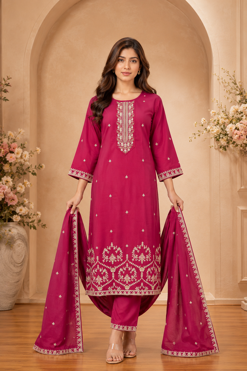 Women's 3-Piece Kurta Set with Palazzo & Dupatta