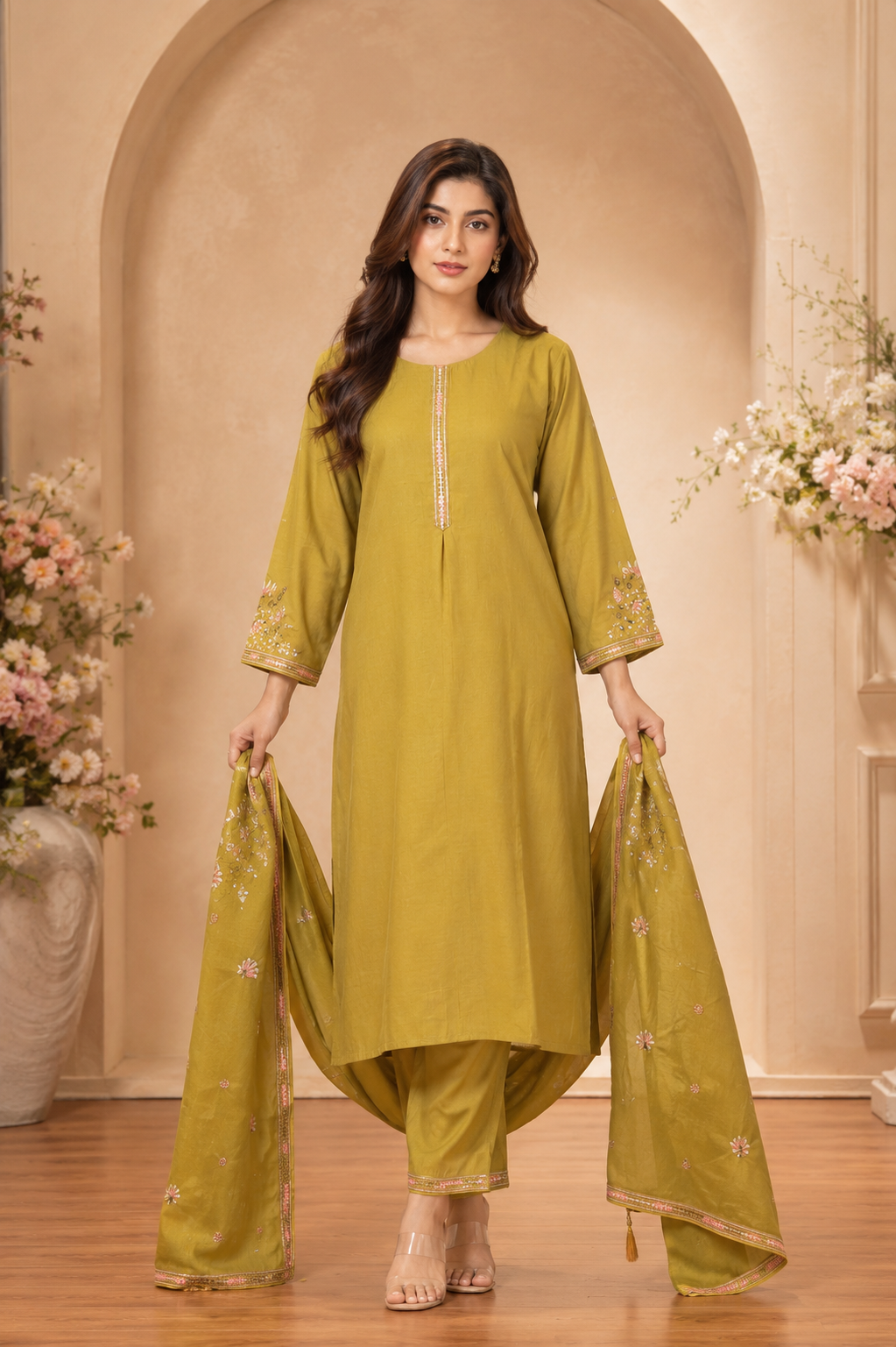 Women's 3-Piece Kurta Set with Palazzo & Dupatta