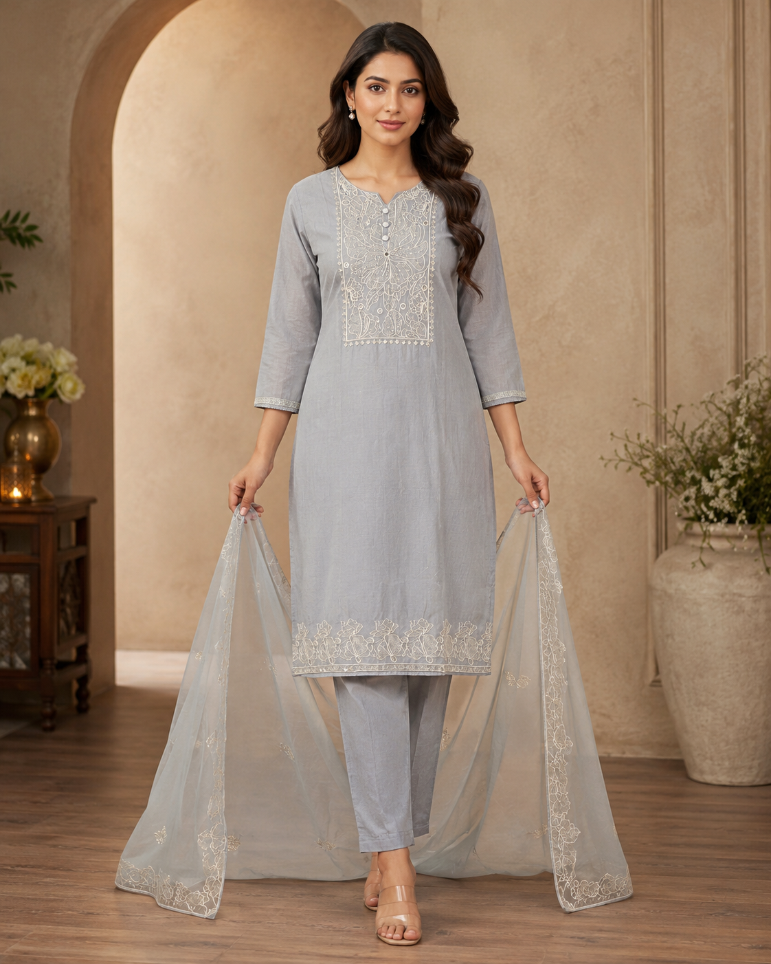 Women's 3-Piece Kurta Set with Palazzo & Dupatta