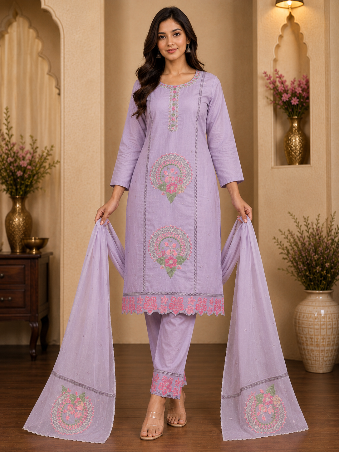 Women's 3-Piece Kurta Set with Palazzo & Dupatta