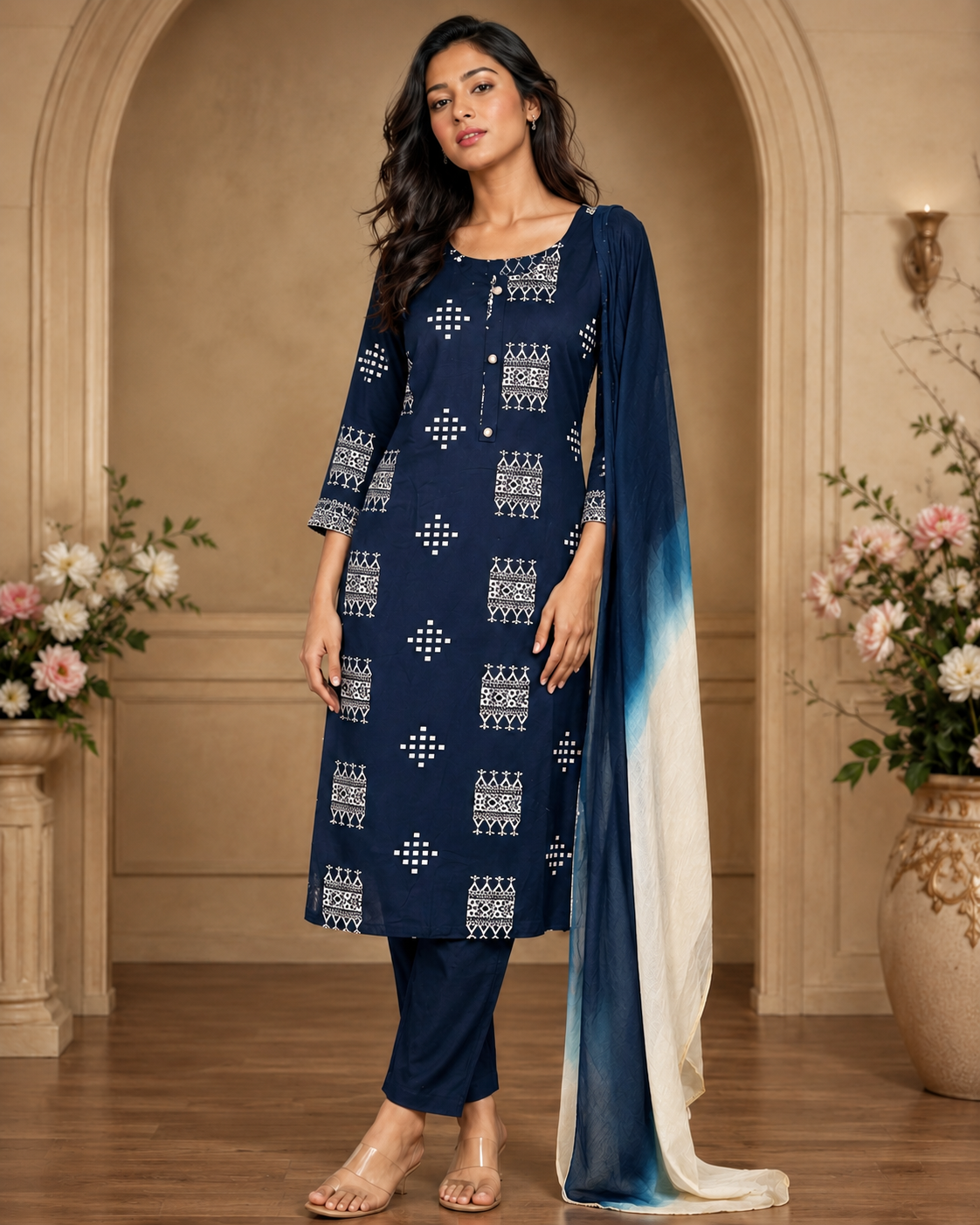 Women's 3-Piece Kurta Set with Palazzo & Dupatta