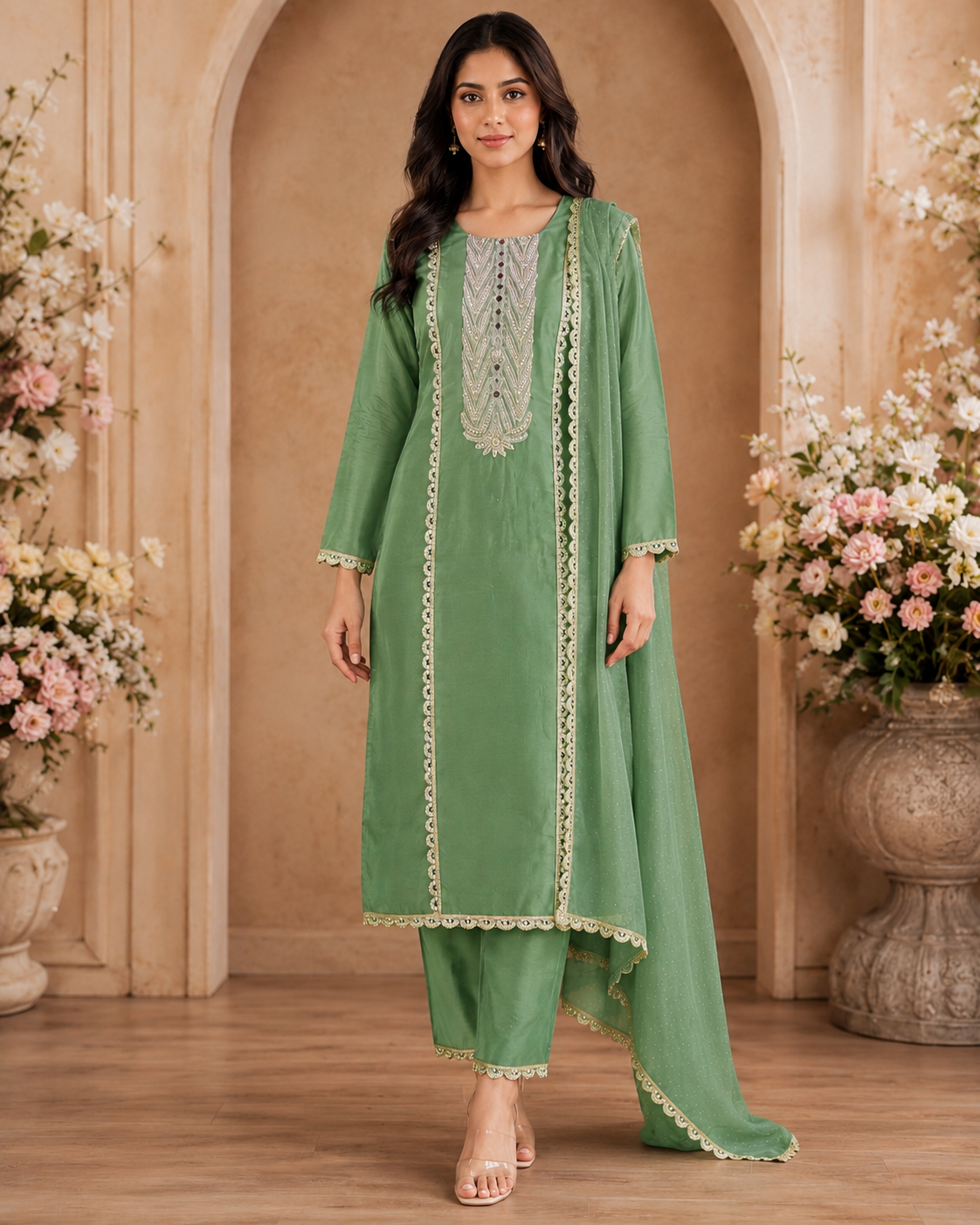 Women's 3-Piece Kurta Set with Palazzo & Dupatta