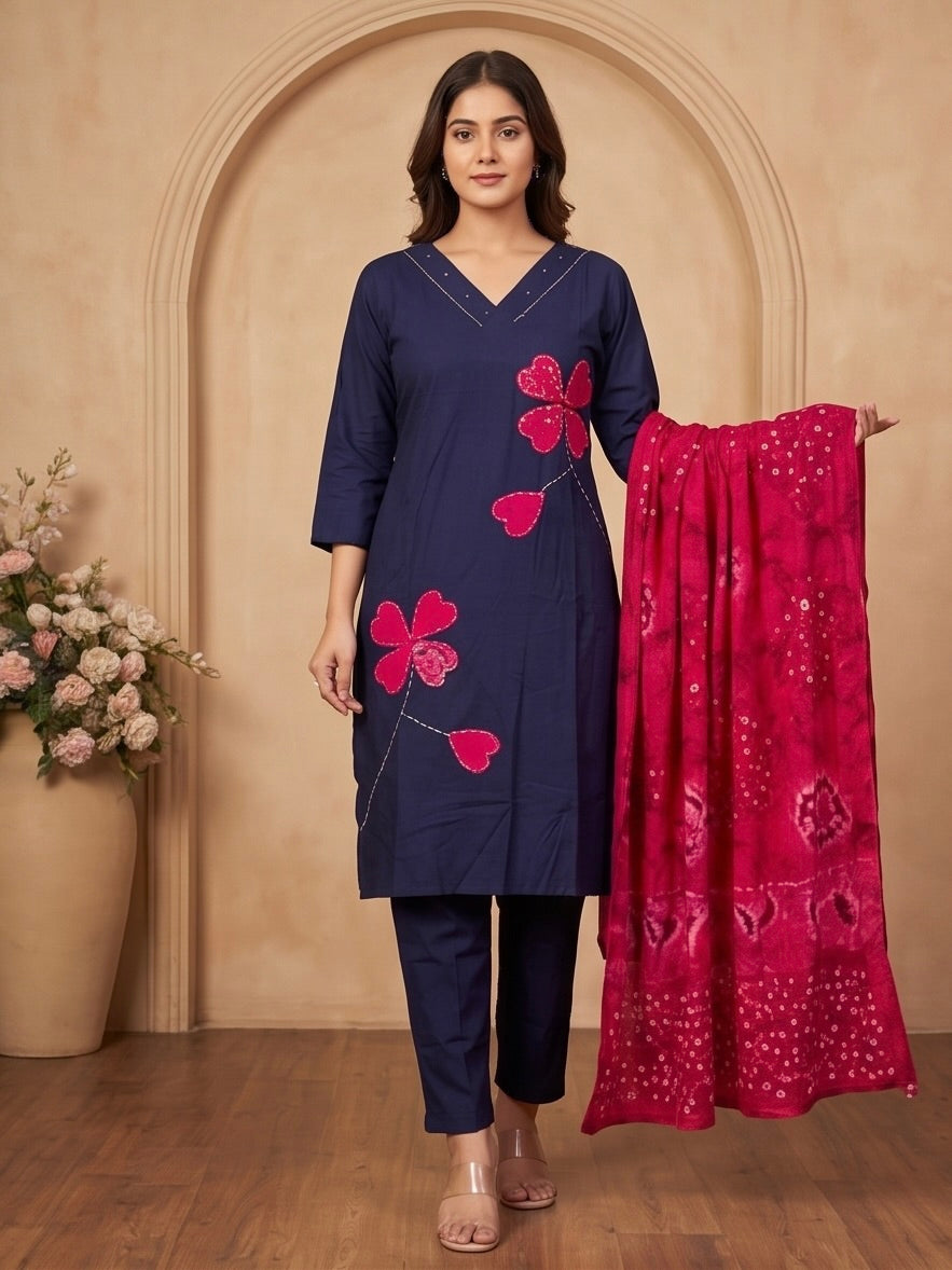 Women's 3-Piece Kurta Set with Palazzo & Dupatta