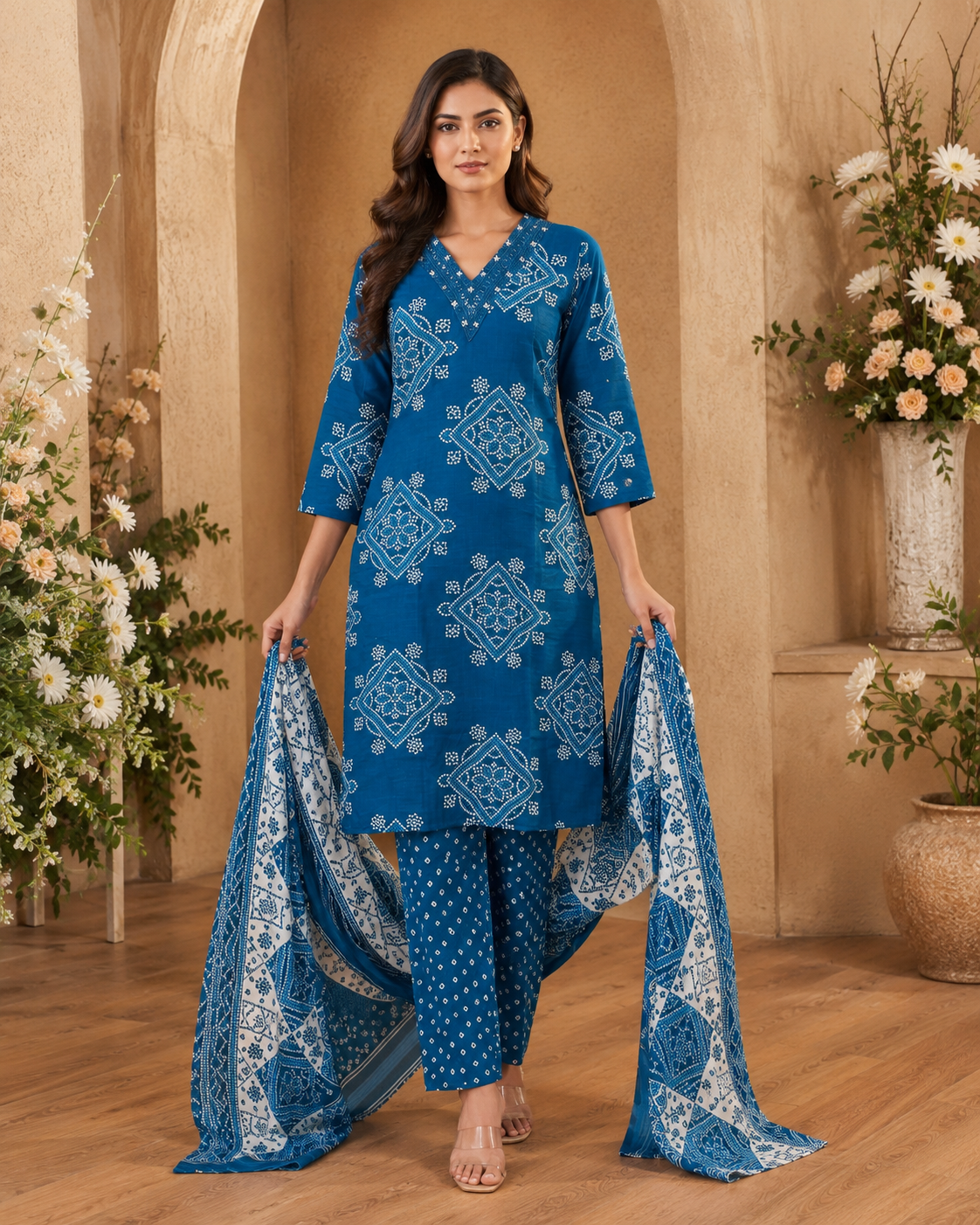 Women's 3-Piece Kurta Set with Palazzo & Dupatta
