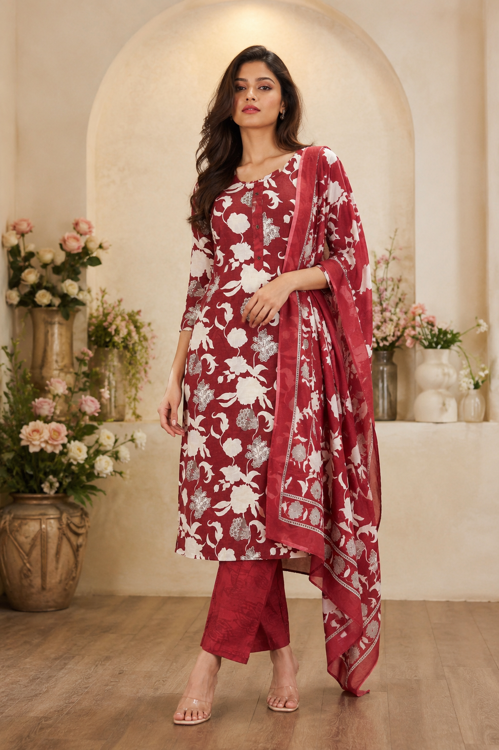 Women's 3-Piece Kurta Set with Palazzo & Dupatta
