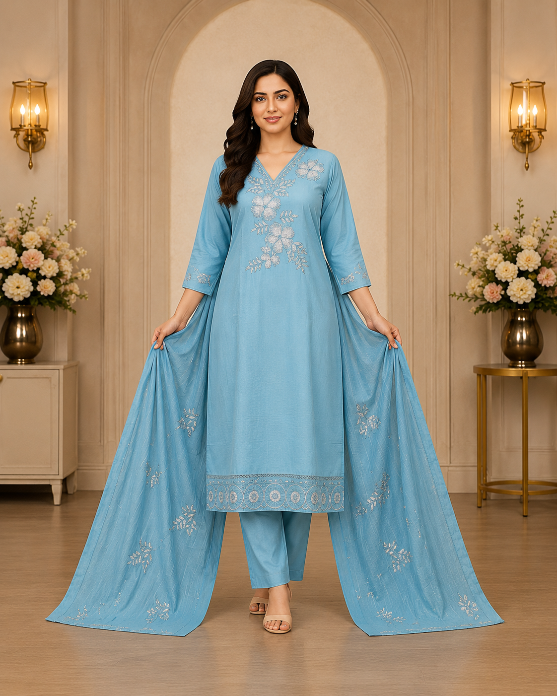 Powder Blue Embroidered Kurta Set