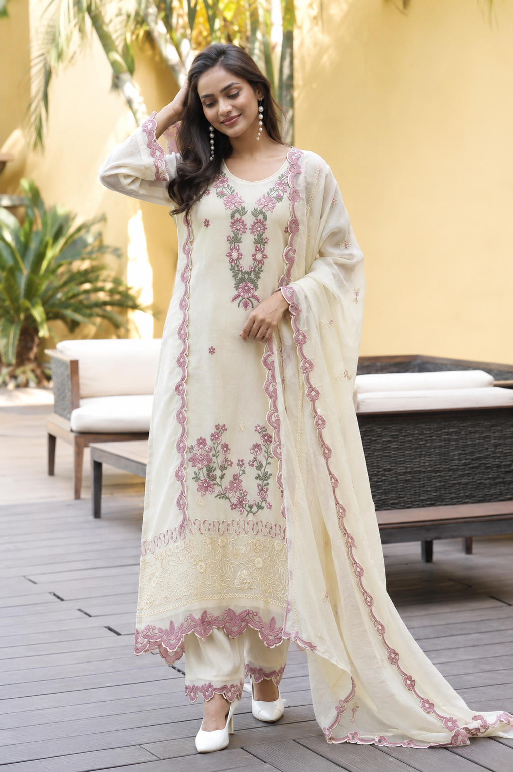 Women's 3-Piece Kurta Set with Palazzo & Dupatta