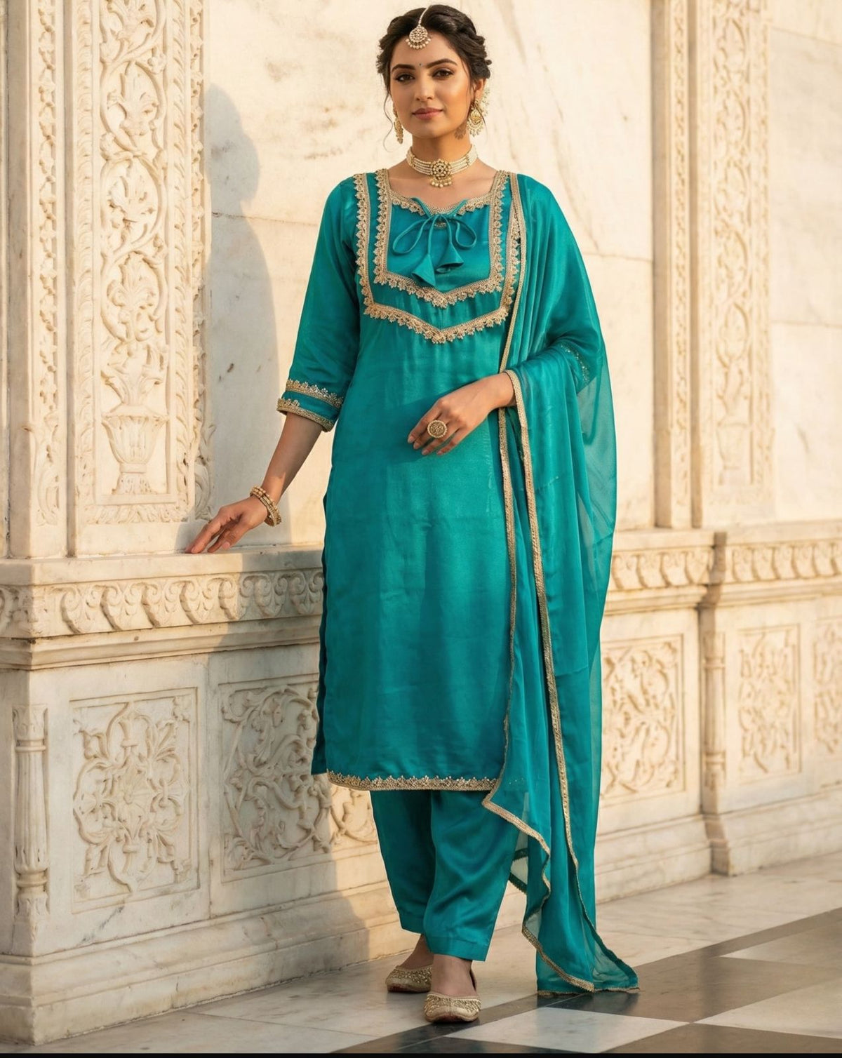 Women's 3-Piece Kurta Set with Palazzo & Dupatta