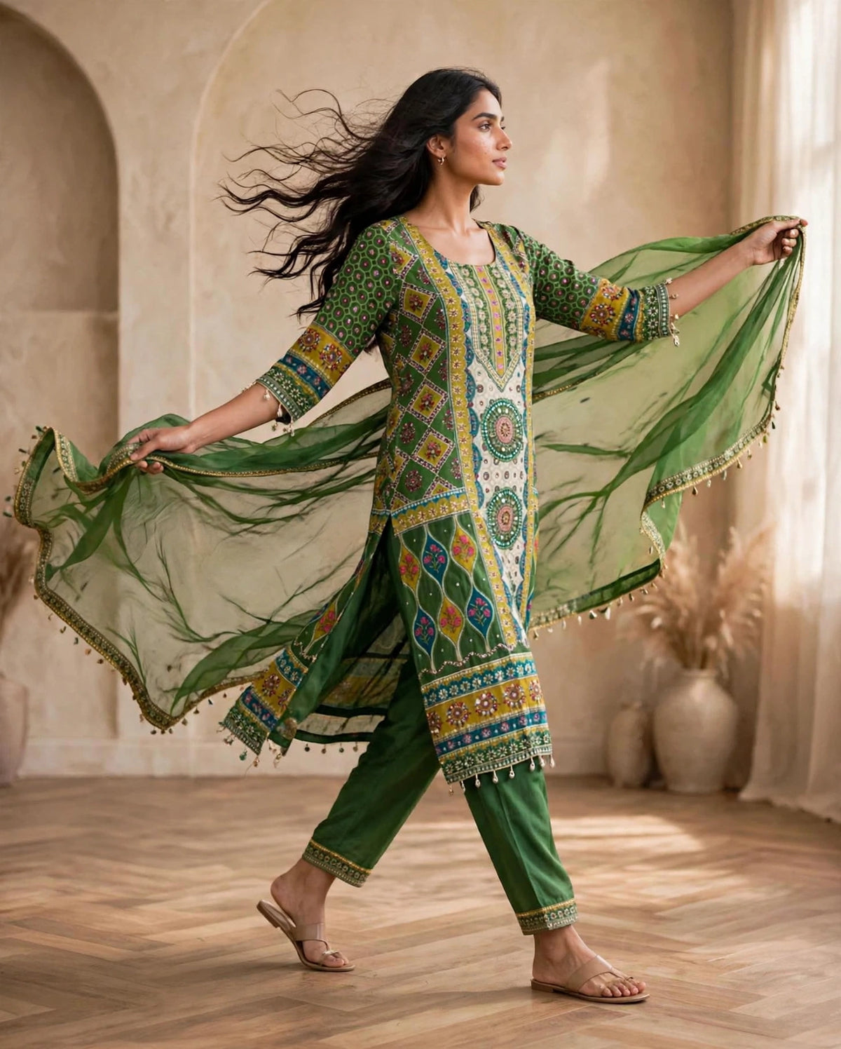 Women's 3-Piece Kurta Set with Palazzo & Dupatta