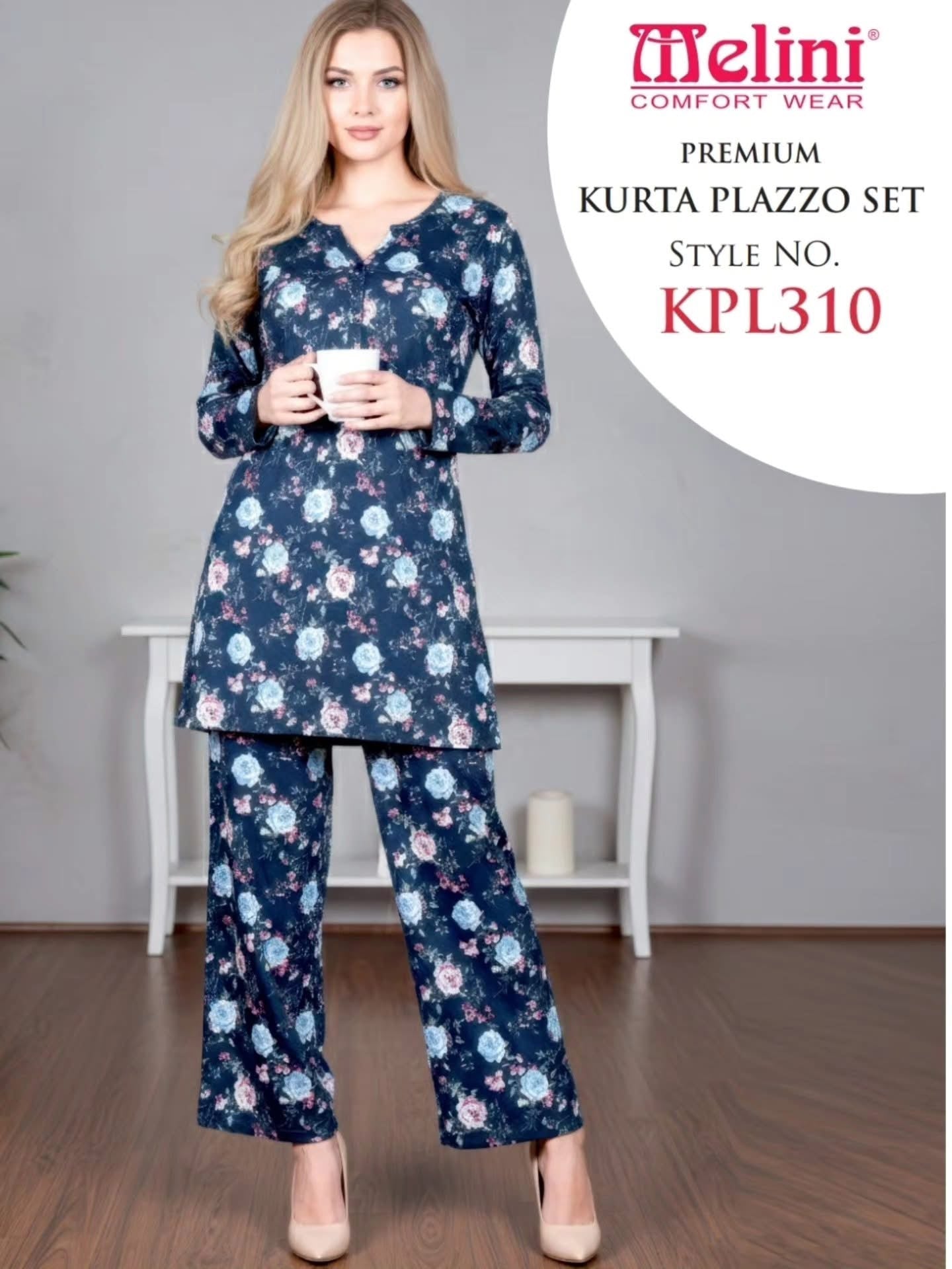 Melini Premium Plazzo Night Suit – Navy (L to 3XL)