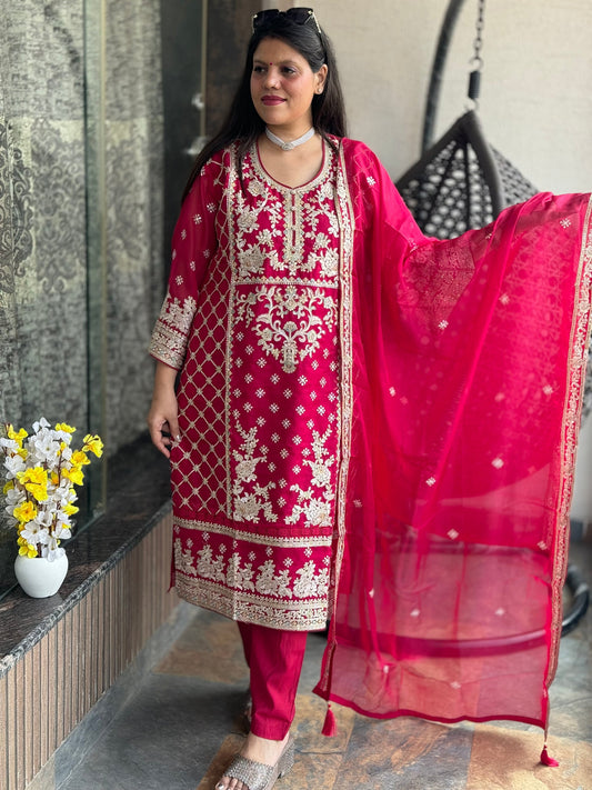 Women's 3-Piece Kurta Set with Palazzo & Dupatta