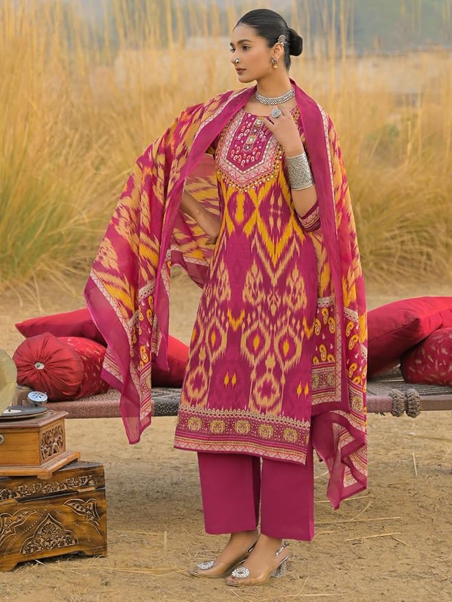 Women's 3-Piece Kurta Set with Palazzo & Dupatta
