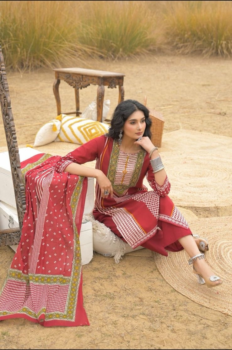 Women's 3-Piece Kurta Set with Palazzo & Dupatta