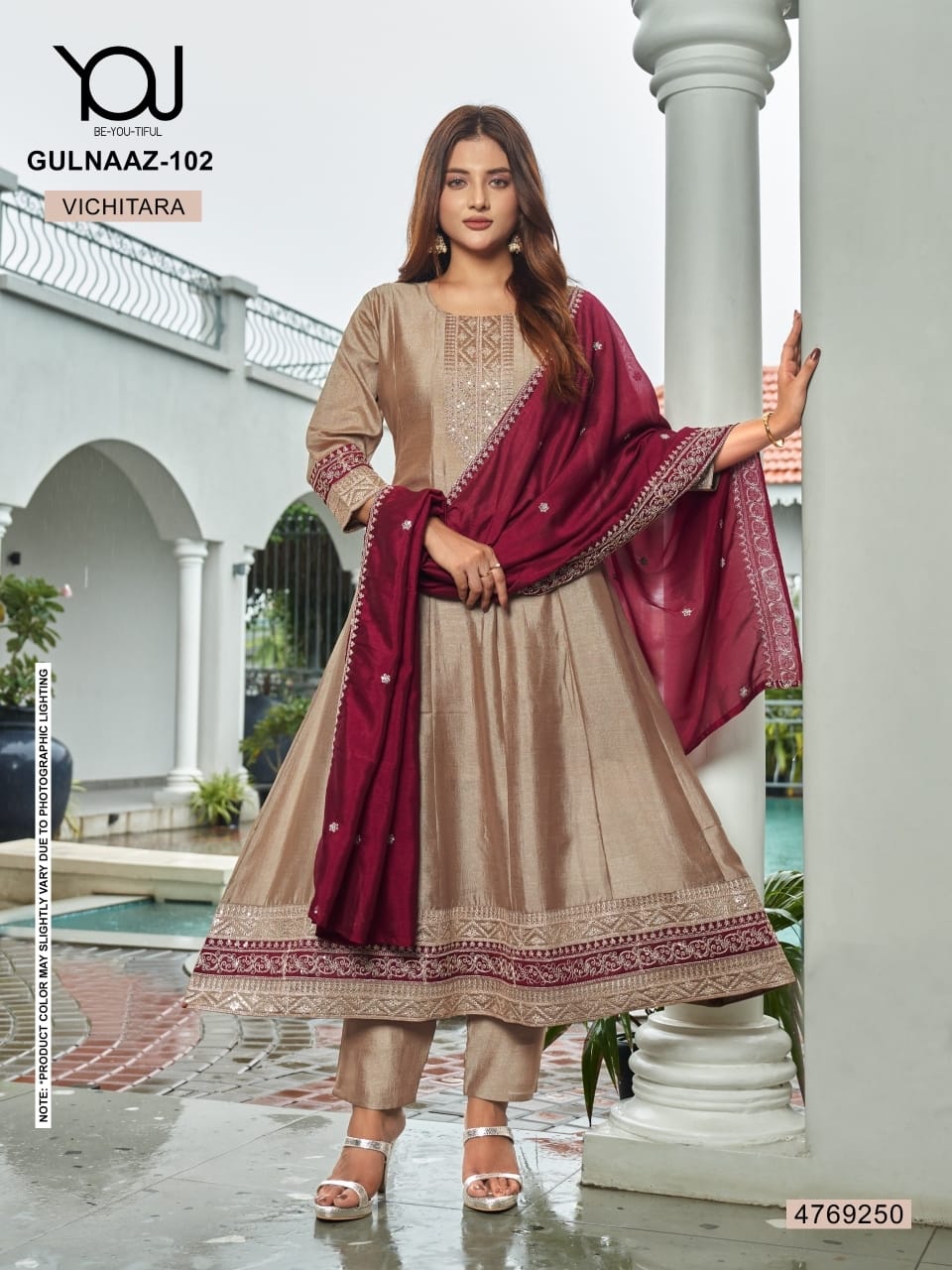 Women's 3-Piece Frock Kurta Set with Palazzo, Duppata