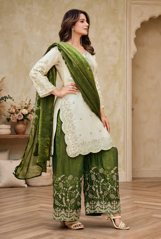 Women's 3-Piece Kurta Set with Palazzo & Dupatta