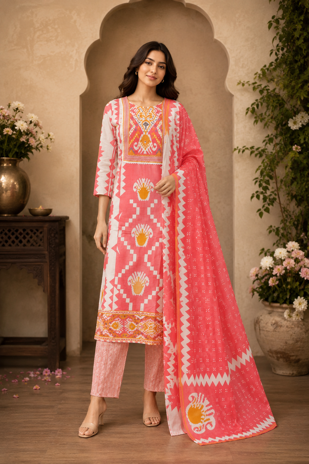Women's 3-Piece Kurta Set with Palazzo & Dupatta