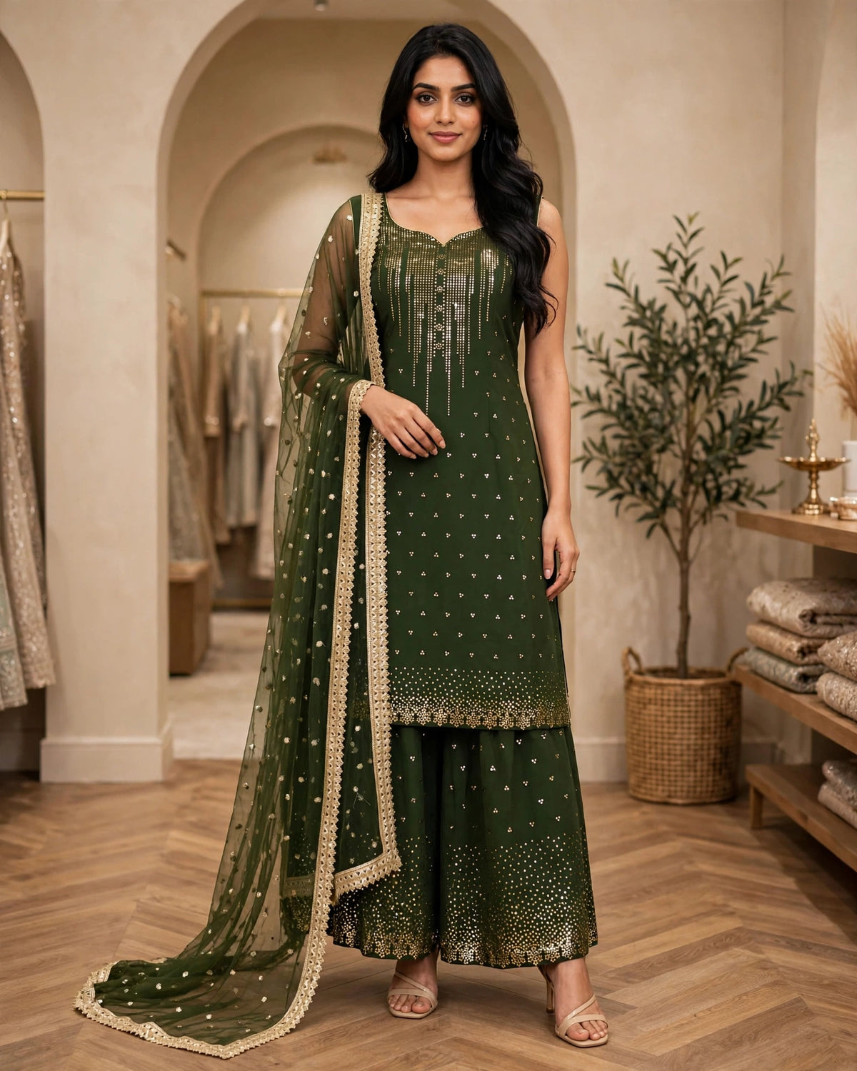 Women's Designer 3-Piece Kurta Set with Sharara & Dupatta