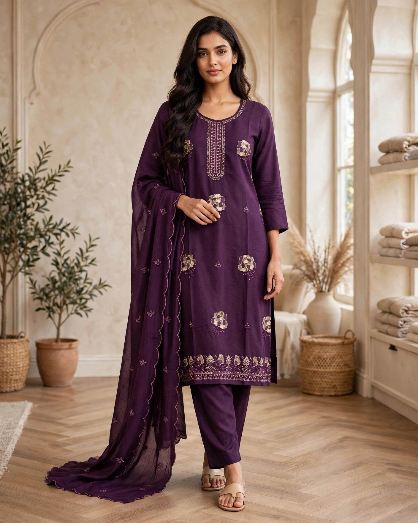 Women's 3-Piece Kurta Set with Palazzo & Dupatta