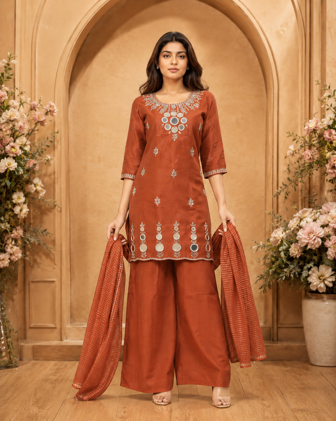 Women's 3-Piece Kurta Set with Palazzo & Dupatta