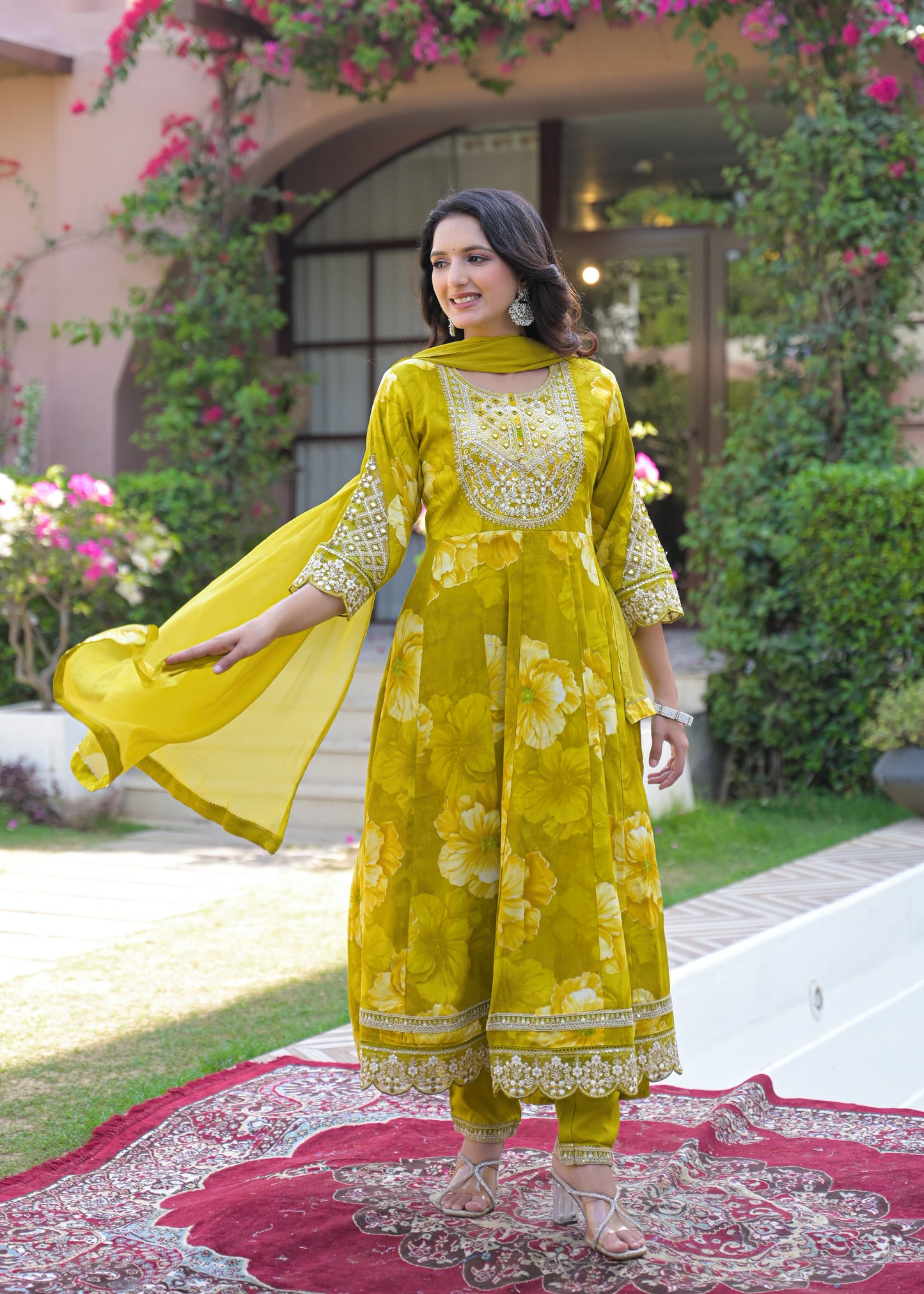 Women's 3-Piece Frock Kurta Set with Palazzo & Dupatta