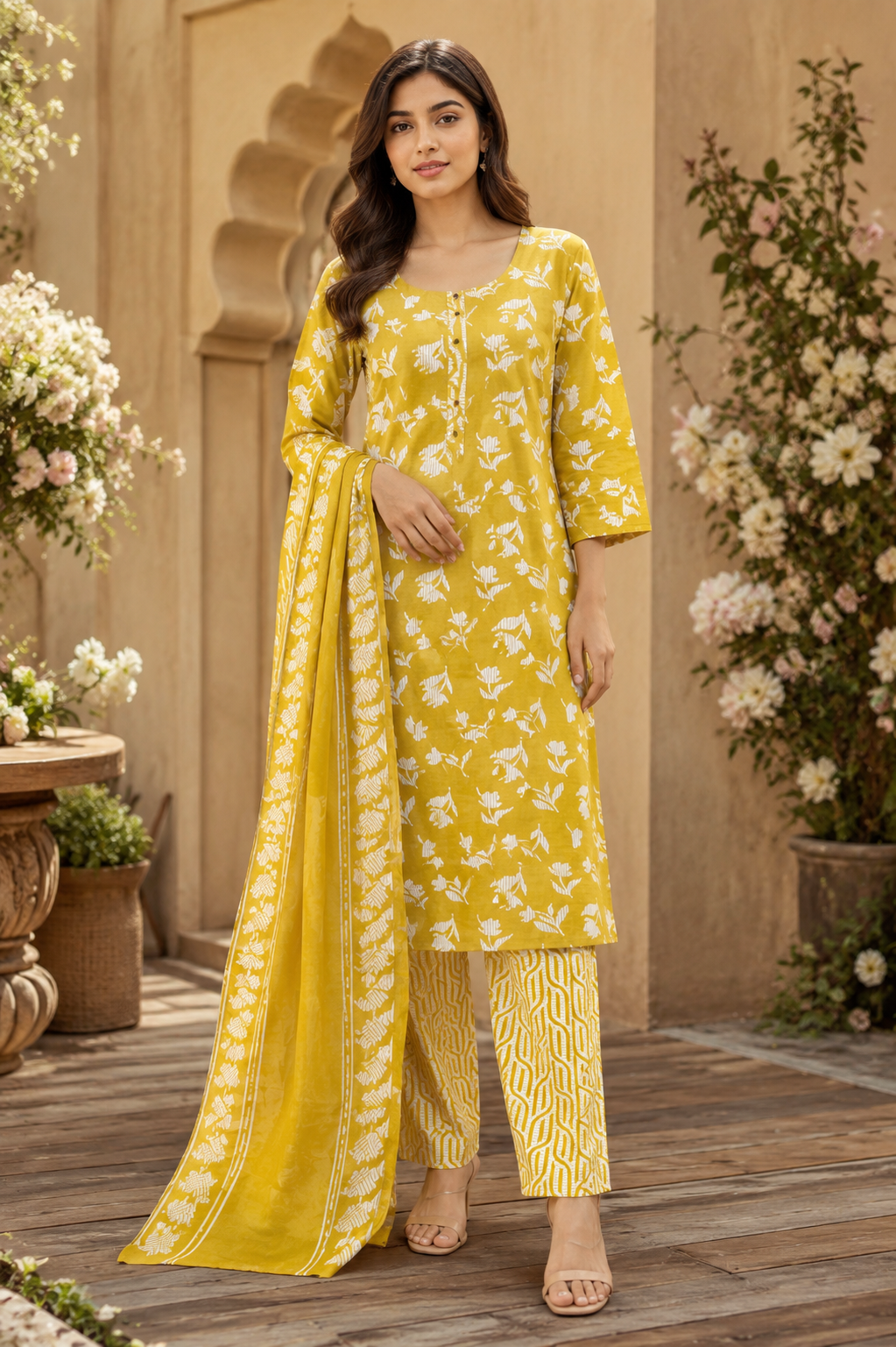 Women's 3-Piece Kurta Set with Palazzo & Dupatta