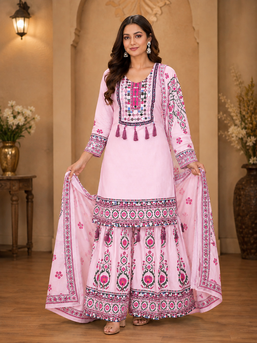 Women's 3-Piece Kurta Set with Sharara & Dupatta