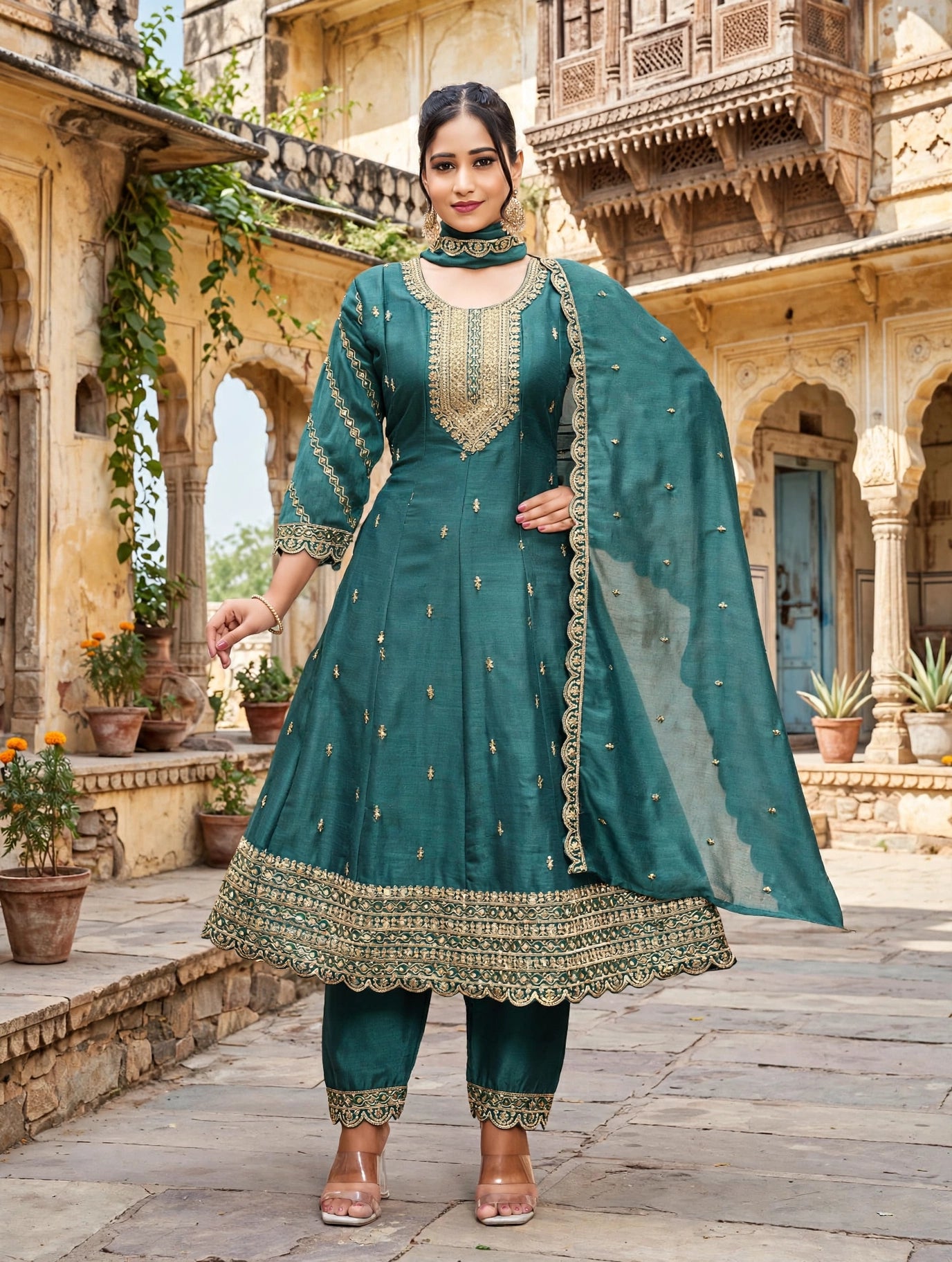 Women's Premium 3-Piece Kurta Set with Palazzo, Duppata