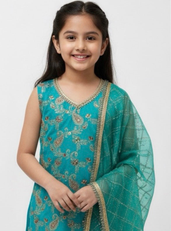 Girls' Embroidered Kurta & Palazzo Set
