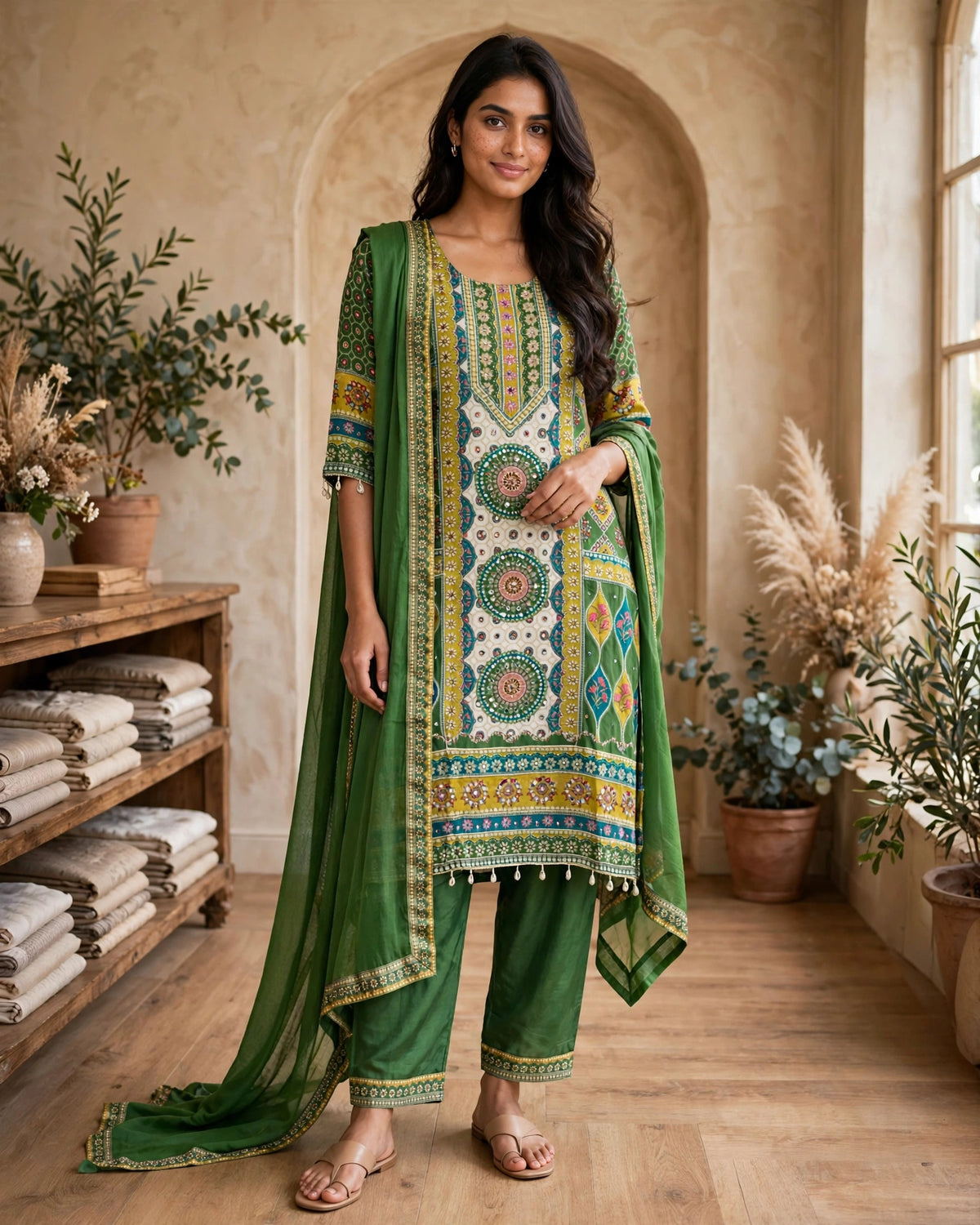 Women's 3-Piece Kurta Set with Palazzo & Dupatta