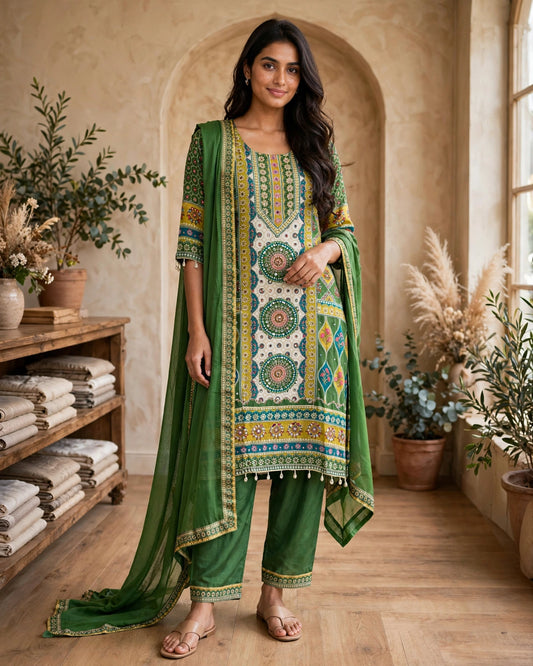 Women's 3-Piece Kurta Set with Palazzo & Dupatta