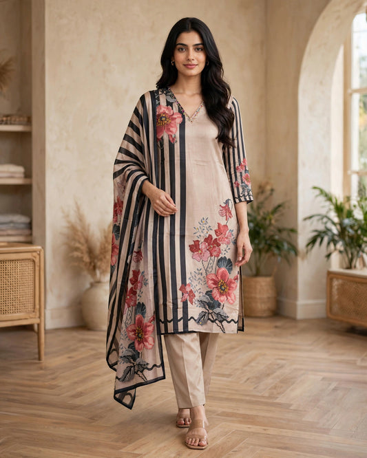 Women's 3-Piece Kurta Set with Palazzo & Dupatta
