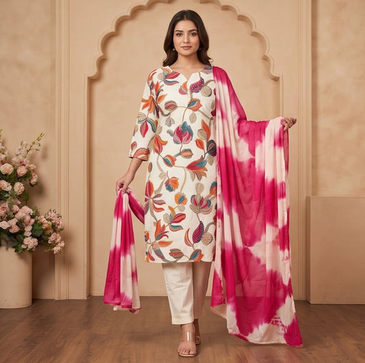 Women's 3-Piece Kurta Set with Palazzo & Dupatta