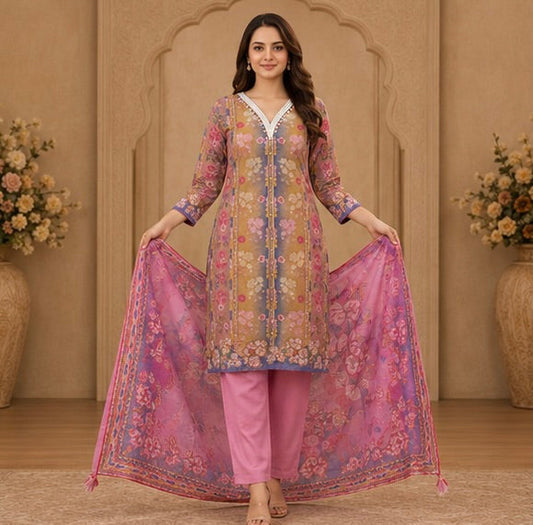 Women's 3-Piece Kurta Set with Palazzo & Dupatta