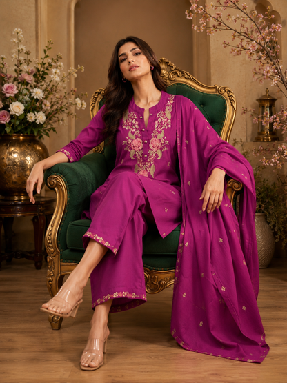 Women's 3-Piece Kurta Set with Palazzo & Dupatta