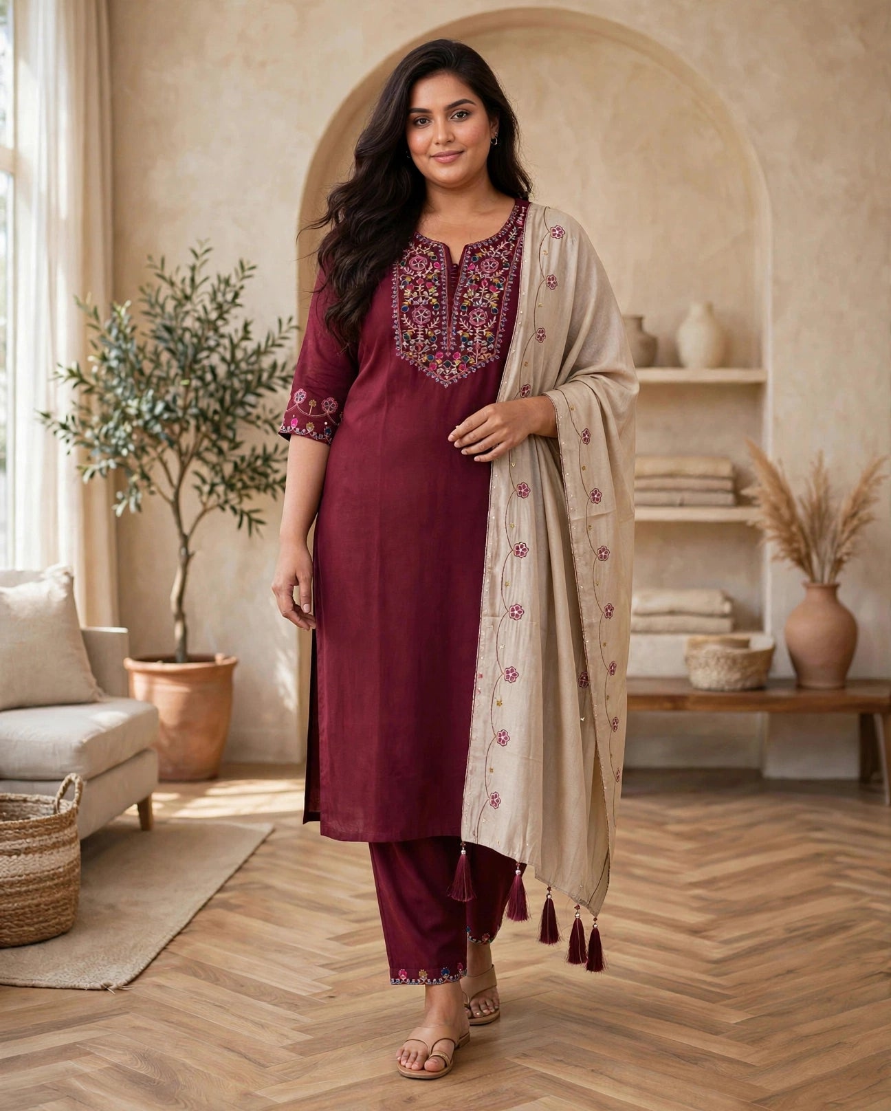Women's 3-Piece Kurta Set with Palazzo & Dupatta