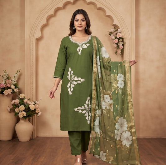 Women's 3-Piece Kurta Set with Palazzo & Dupatta