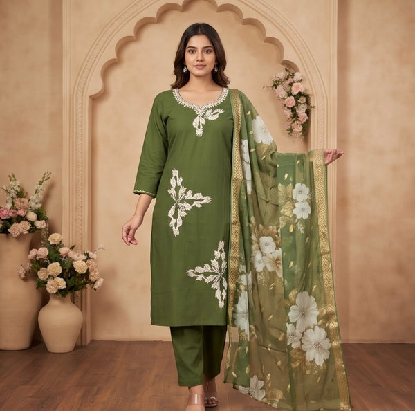 Women's 3-Piece Kurta Set with Palazzo & Dupatta